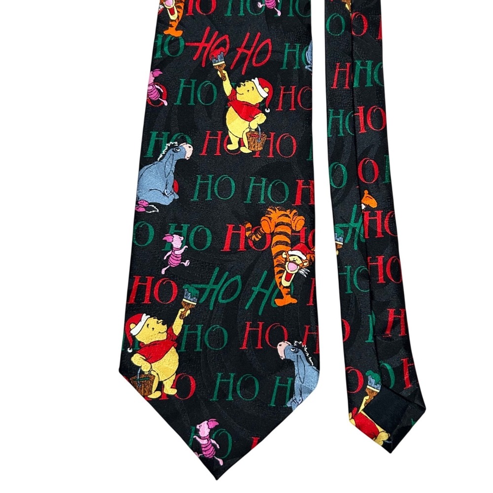 Disney Winnie‎ the Pooh Christmas Silk Tie Ho Ho Ho Tigger Eeyore Piglet Black